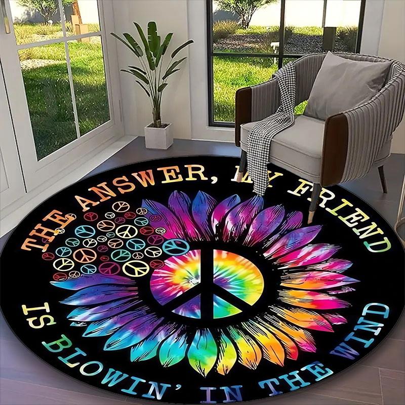 1pc Office Carpet, Peace Chair Rug, Living Room Printed Round Rug, Home Chair Floor Mat