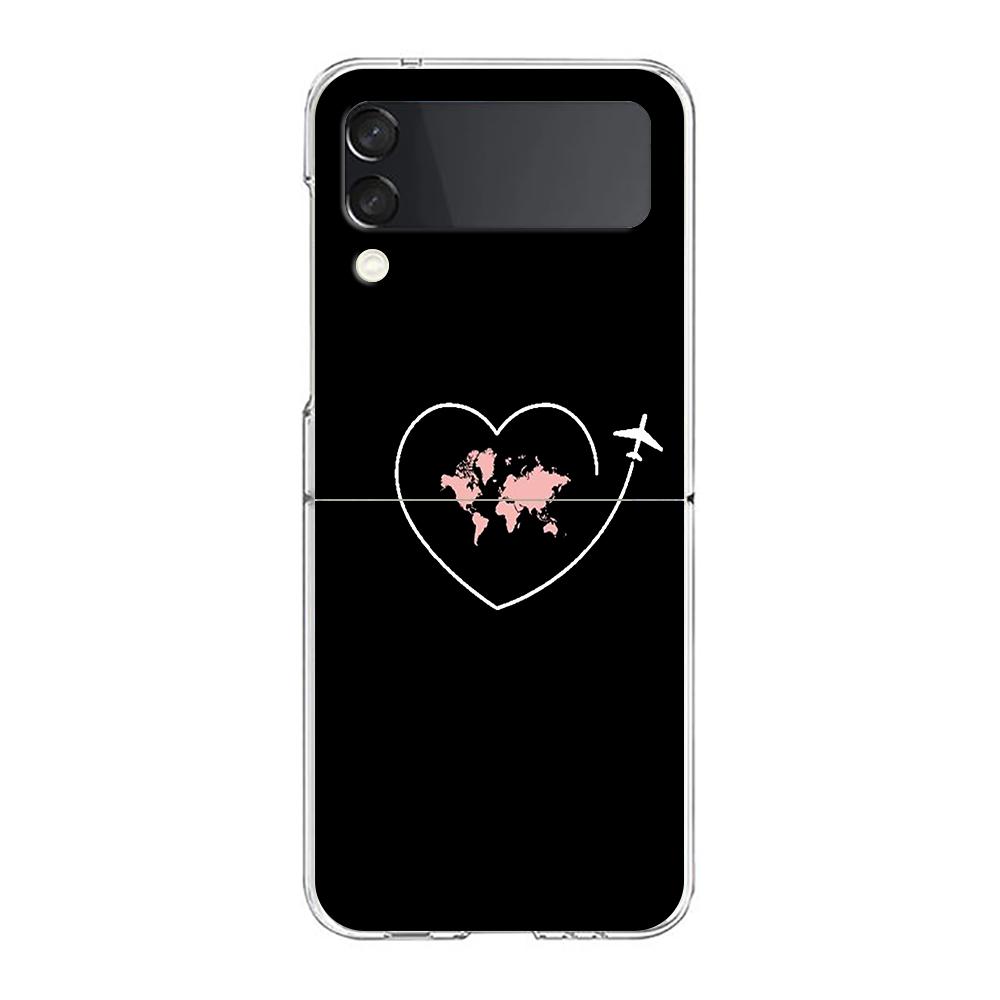 Phone Case For Samsung Galaxy Z Flip 3 4 5 Hard Folding PC Cartoon World map scenery direction For Samsung Z Flip 6 Cover