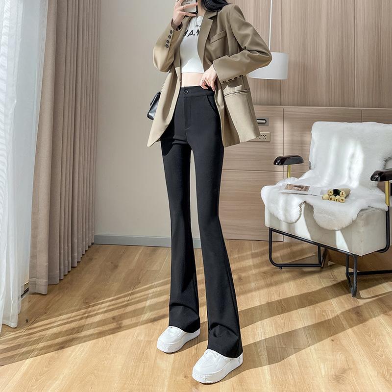 Black Versatile Casual Supermodel Pants for Women New Autumn Winter Elastic High Waist Loose Slimming Flared Pants