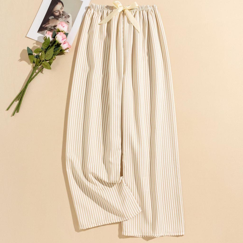 Women's Striped Pajama Pants - Summer Bubble Stripe, Slim, High Waist, Plus Size, Loose, Long Pants for Indoor/Outdoor Wear.