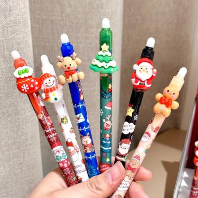 36 peças caneta gel natalina ponta 0,5 mm caneta de tinta azul apagável com padrão festivo caneta de ação de pressão apagável para material de escrita de escritório escolar