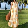 Dopamine Vacation Print Dress Loose Sleeveless Straps Summer Suspender Neck Dress