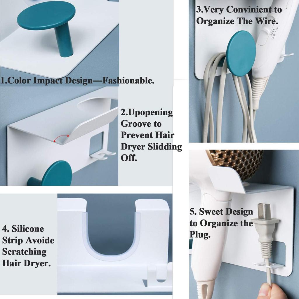 Hair Dryer Stand Holder Wall Mounted, New Upgrade Punching Or Nails-Free Glue Two Ways Blow Dryer Holder Rack Organizer for Dyson Supersonic Hair