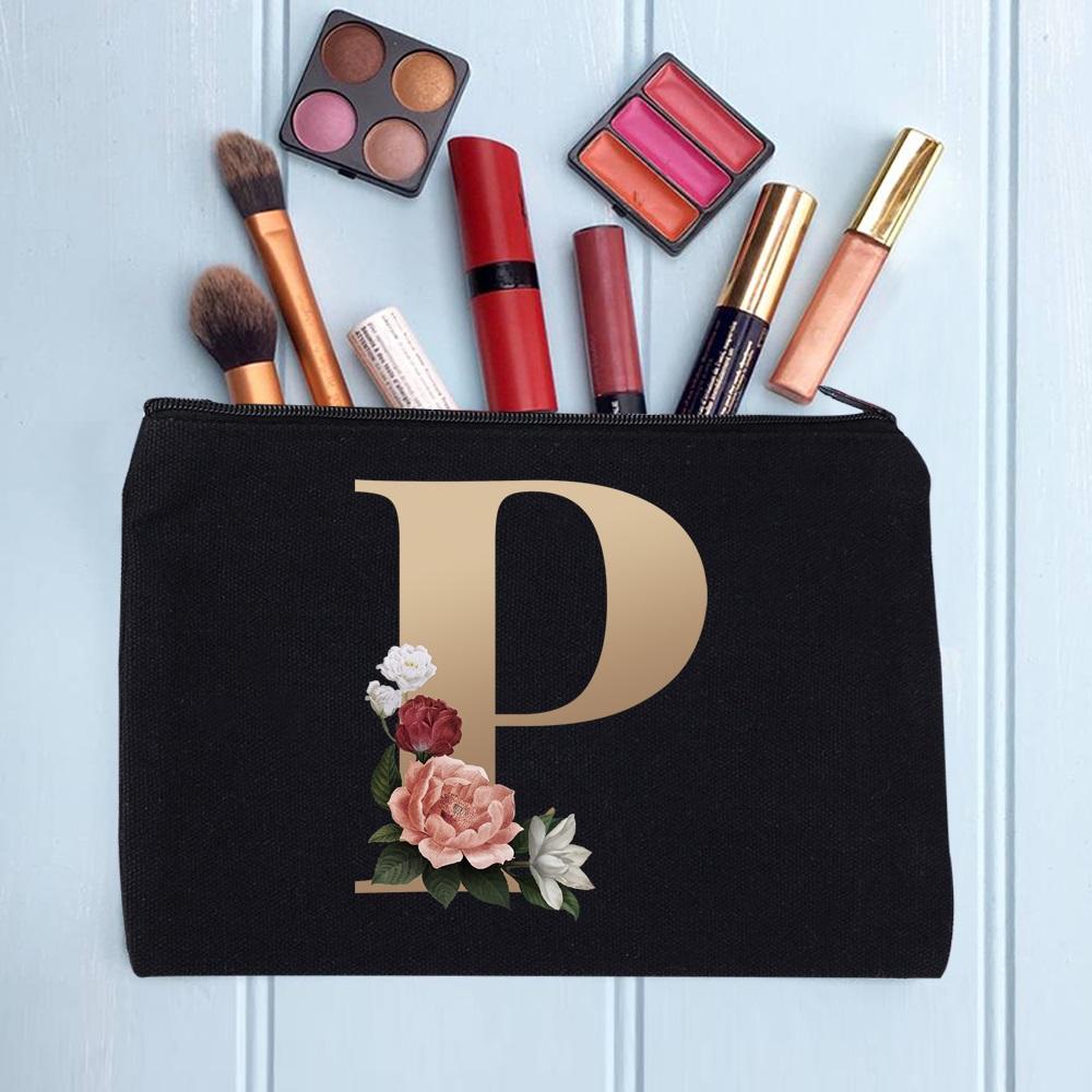 Damen Kosmetiktasche Make-up Tasche Weiblich Initialen Namensbuchstaben Muster Lippenstift Taschen Handtaschen Reißverschluss Federmäppchen für das Büro