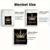 Queen Crown Flannel Blanket – Black & Gold Glitter Throw for Sofa, Bed, Travel & Regal Home Decor