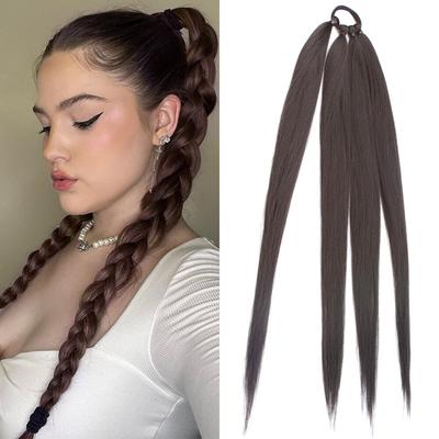 Synthetische lange Yaki-Zöpfe, Pferdeschwanz-Verlängerung, Box-Zöpfe, umwickelbares Gummiband, Haarring, Yaki-Zöpfe, Pferdeschwanz