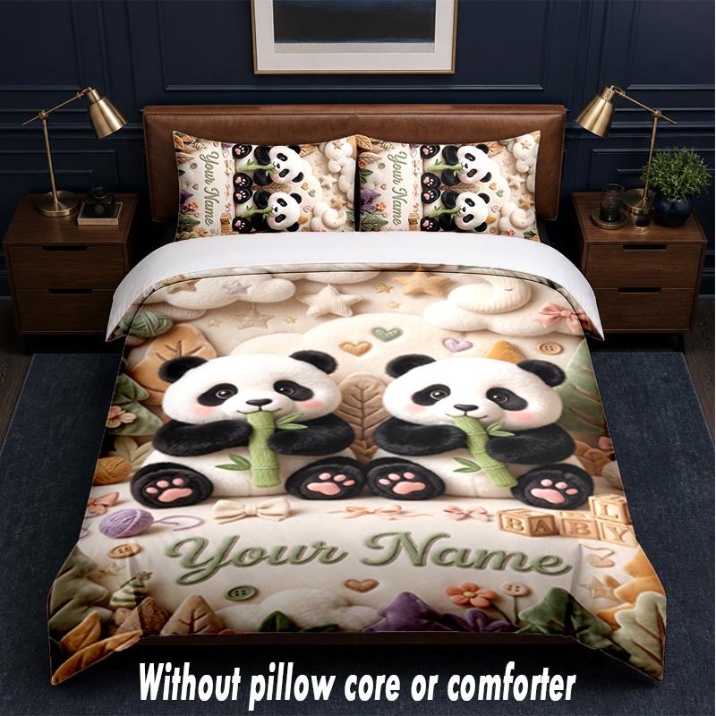 Teddy Bear Theme Custom Text Or Name 3Pcs Bedding Set,1 Flat Sheet & 2 Pillowcases Personalized Home Bedding