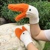 1 Pair Funny Knitted Gloves Goose Design Thickened Plush Lining Warm Gloves Non-Slip Performance Props