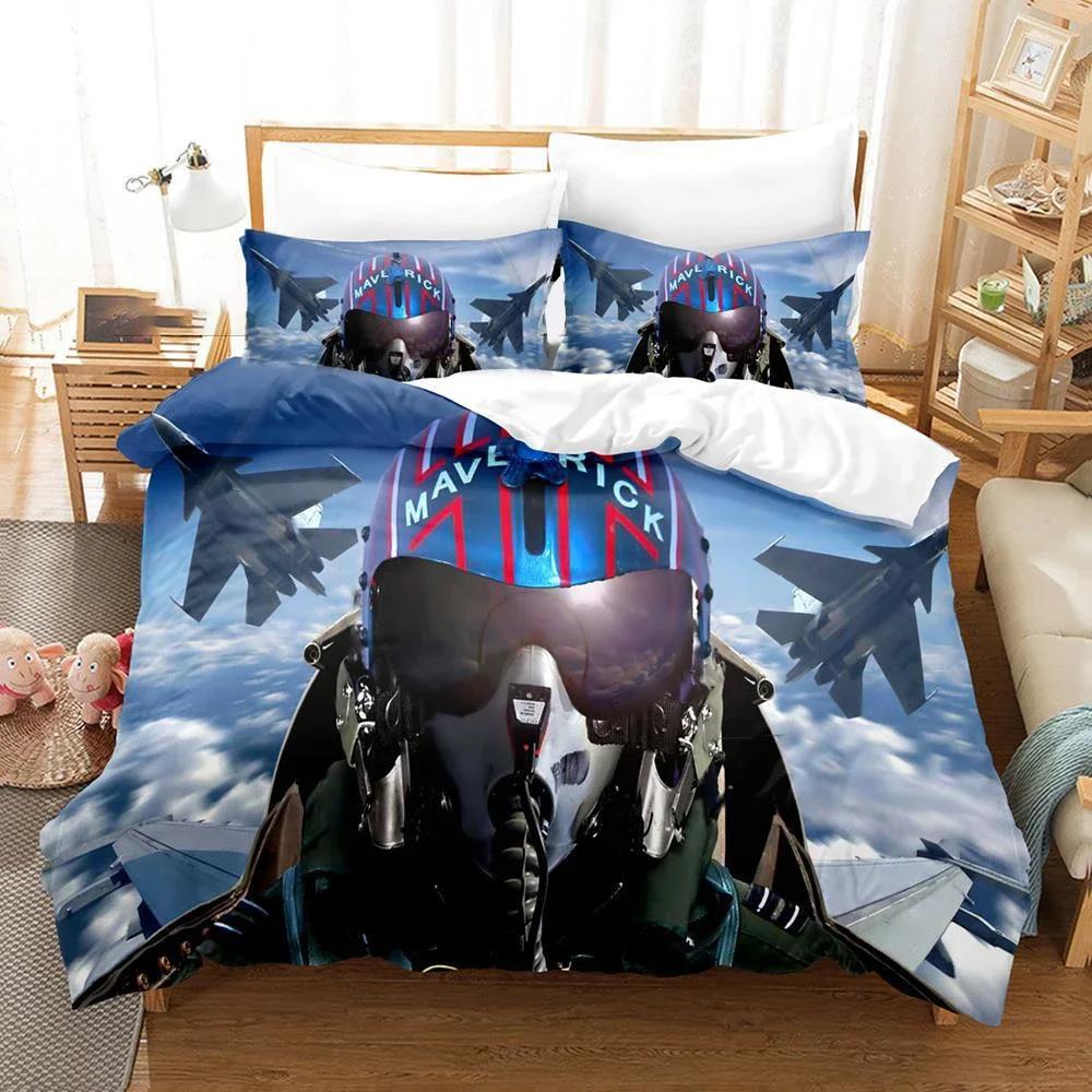 3D Printed Top Gun Maverick Bedding Set Pillowcase Duvet Cover Double Twin Full Queen King Adult Kids Bedclothes Quilt Cover