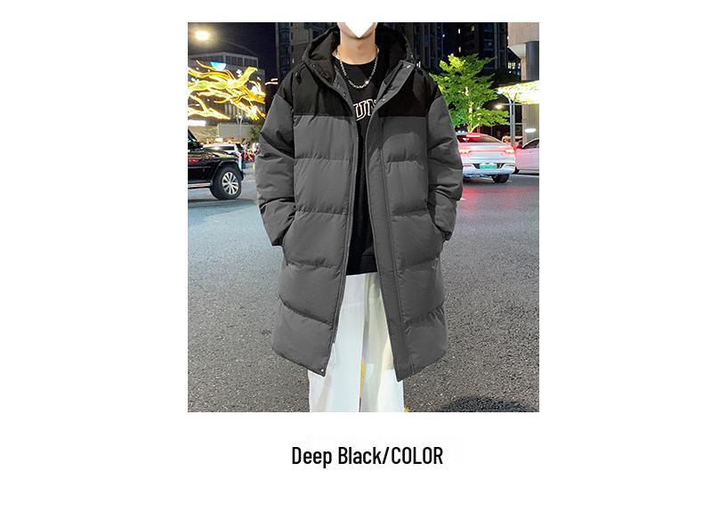 Men's Mid-Length Hooded Cotton-Padded Jacket, Thick Over-the-Knee Winter Coat, Youth Trendy Brand, 2024 New Style.