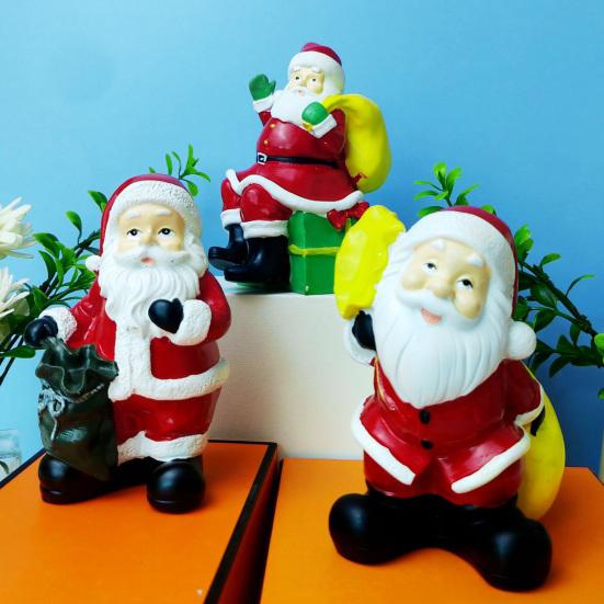 Santa Claus Figurine Christmas Tabletop Resin Santa Sculpture with Gift Bag for Mantle Bookshelf Home Decor