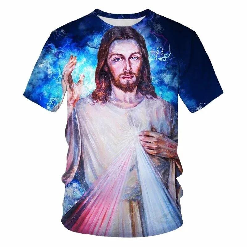T-shirt Stampata 3D Gesù Abbigliamento Uomo Girocollo Manica Corta T-shirt Street Wear Cristiano Estivo Casual Moda Top Magliette