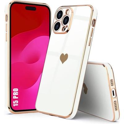 Silicone Case - Luxury - for iPhone 15 Pro - Shockproof - Heart Pattern - Screen Protector