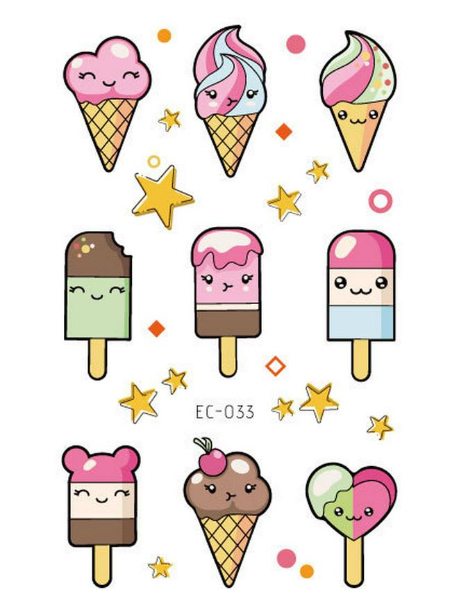 Wasserdichte Niedliche Eis & Donut Tattoo Aufkleber für Kindergeburtstage