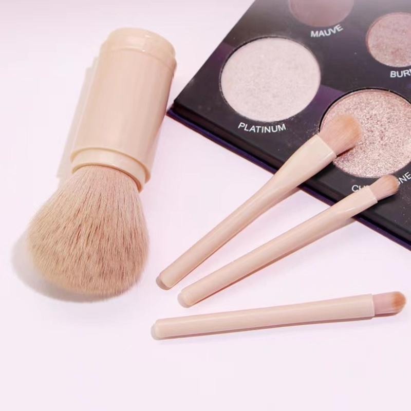 Set di Pennelli da Trucco da Viaggio 4 in 1 Pennello Kabuki Retrattile e 3 Pennelli Piccoli per Occhi con Setole Morbide Piccolo Portatile per Ritocchi