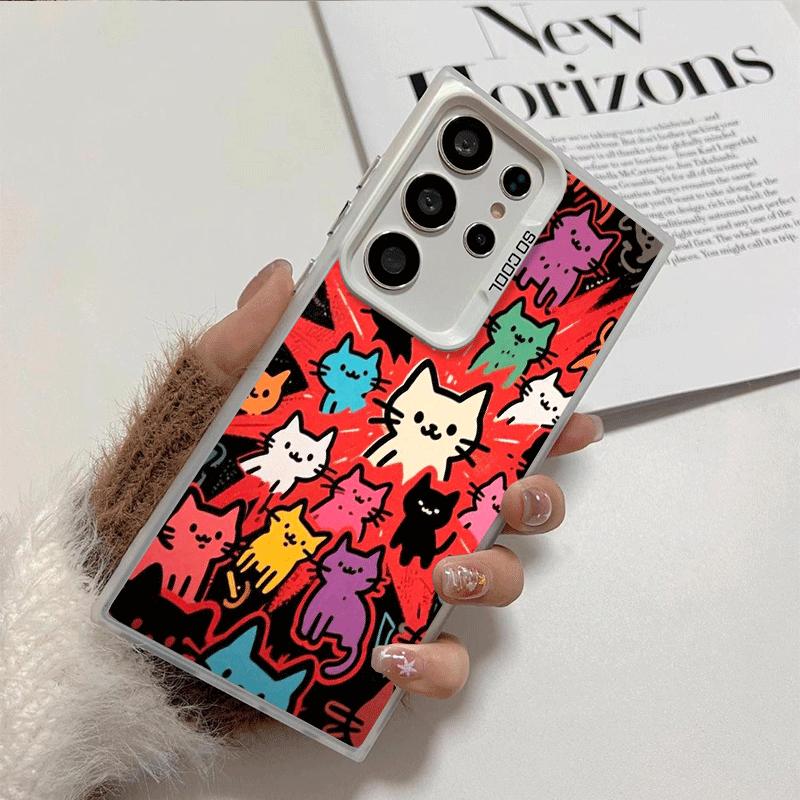 Cartoon Cute Cats Theme Soft Phone Case for Samsung Galaxy S24 S25 FE S26 Edge S23 Ultra S22 Plus S21 + Shockproof Cover Back Sh