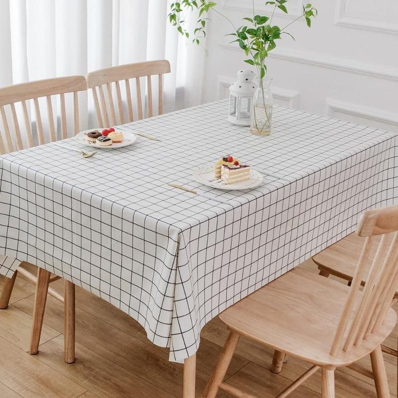 1pc Fashion Classic Rectangular Cotton Linen White Check Washable Tablecloth Vintage Dinner Picnic Table Cloth Cover Home Decor 137x137cm белый