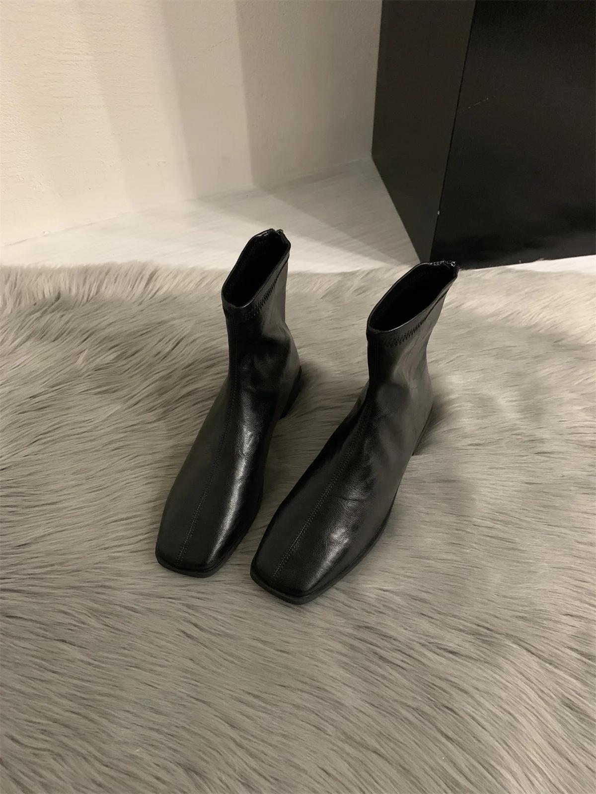 

Женские современные ботильоны с квадратным носком, короткие ботильоны, женская повседневная обувь на низком каблуке 2025 35