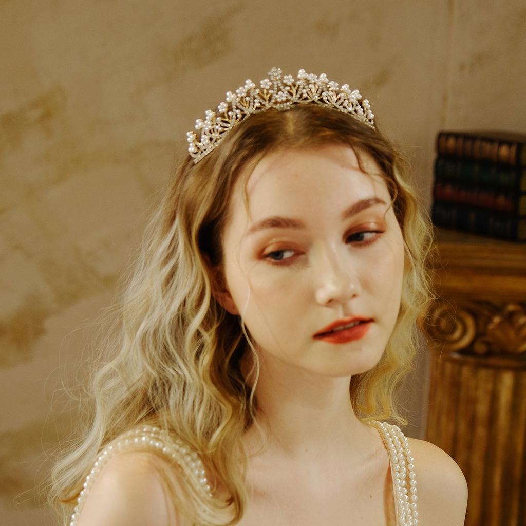 Wedding Jewelry Light Luxury Sweet Pearl Rhinestone Crown Birthday Party Tiara Wedding Dress Bridal Hair Accessories