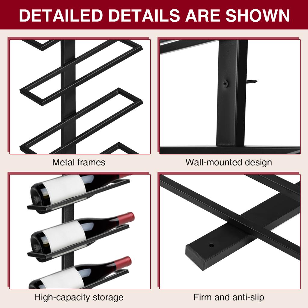 5 Pack Wall Mounted Metal Storage Rack for 60 Wine Bottles Wine Storage Organizer Wine Bottle Display Holder for Wine Cellar