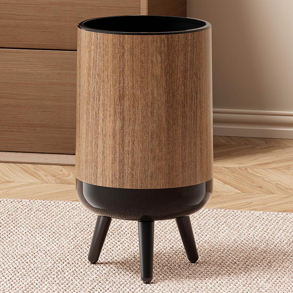 No Lid Trash Bin Elevated Leg Base Wood Grains Plastic Wastebasket Fit Any Room Decors Kitchen Bathroom Waste Solution