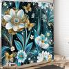 Blau Petrolgold Floral Duschvorhang, Abstrakt Boho Ästhetik Schmetterling Duschvorhänge für Badezimmer Türkis Retro Rustikal Vint