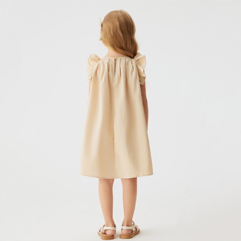 Toddler Girl Solid Dresses Kids Cute Little Flying Sleeves Dresses Summer Baby Girl Casual Clothing Princess Party Clothes