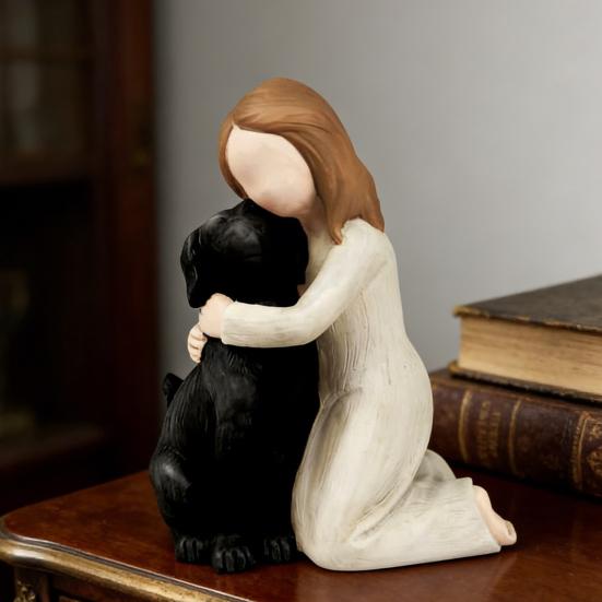 Figurka dívky se psem z pryskyřice Ručně malovaná socha anděla pro psy pro milovníky psů Soustrastné dárky při ztrátě mazlíčka pro domácí ložnici obývací pokoj Stolní polička