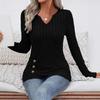 European & American Ribbed V-Neck Long Sleeve Top with Cut-Out Detail & Irregular Hem