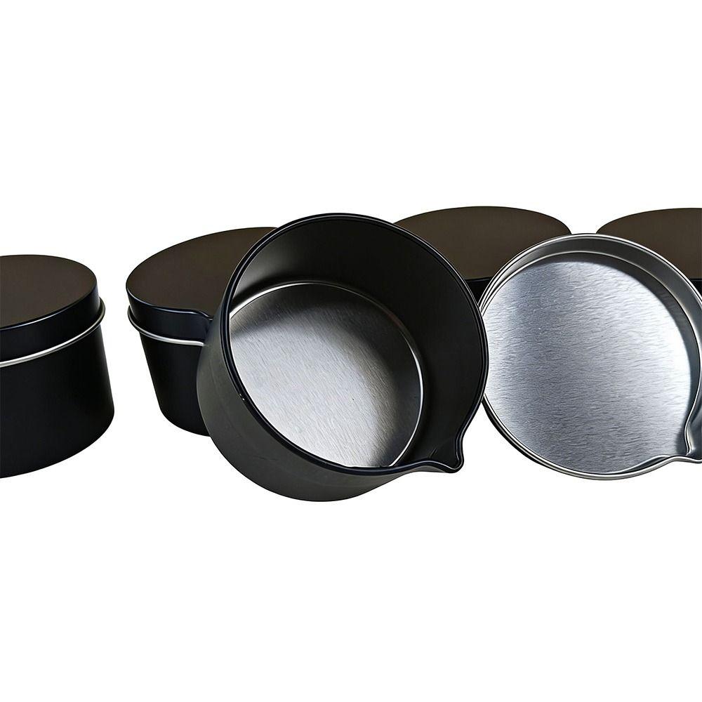 With Spout Round Candle Container Black Silver Color Empty Storage Can Metal Tin Aromatherapy