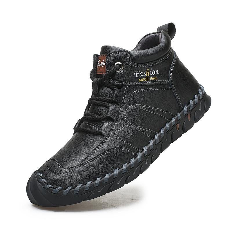 Hand-stitching Leather Men Boots Genuine Leather Casual Leather Shoes Men Ankle Boots