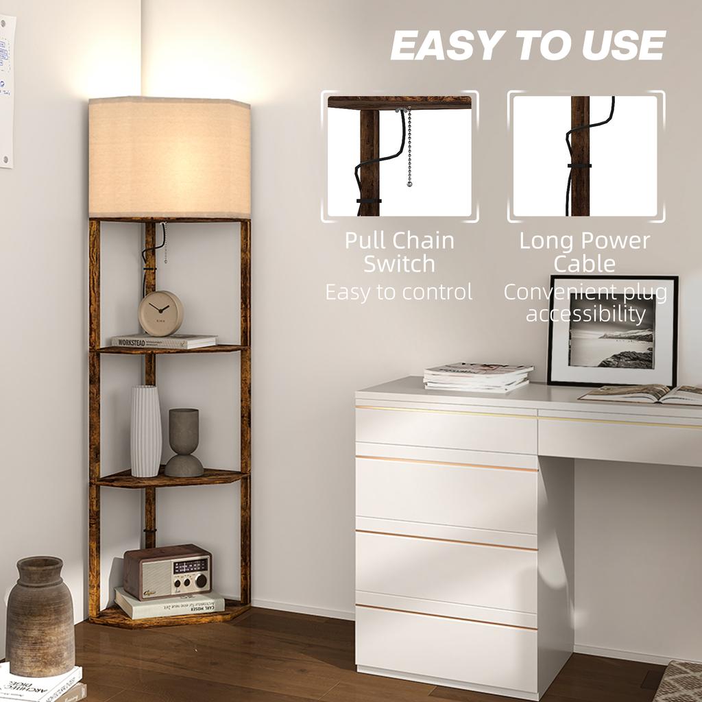 Corner Floor Light, with Shelves - Wood-Effect