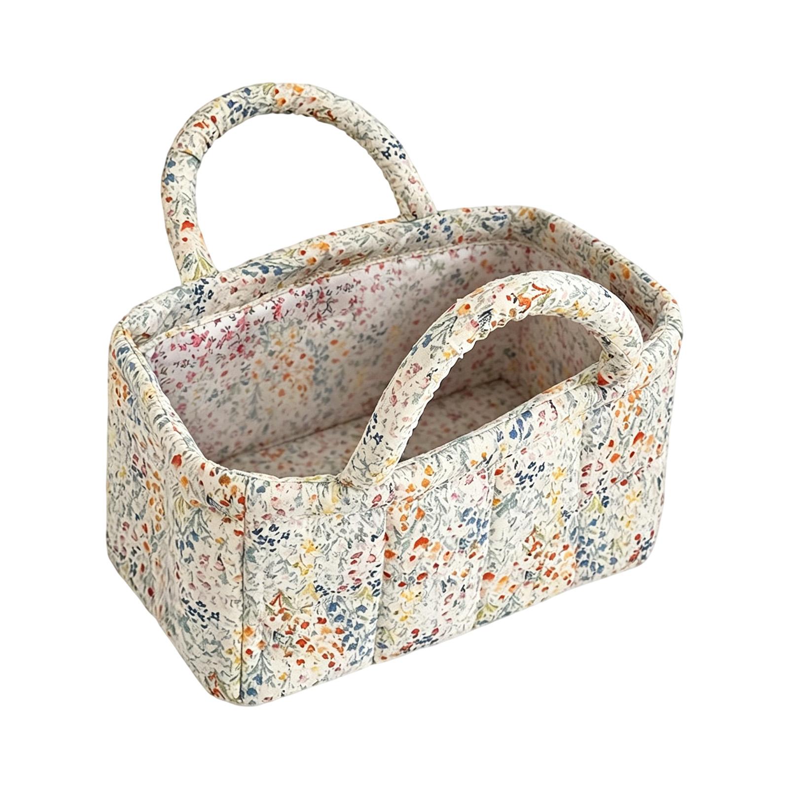 

Multi Purpose Fabric Storage Basket with Handles Floral Pattern Organizer for Toys Snacks Cosmetics Desktop Storage Bin One Size
