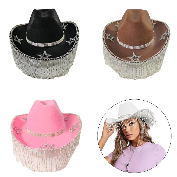 Rhinestones Fedoras Hat Carnivals Party Cowboy Hat Women Bridal Shower Photo Hat