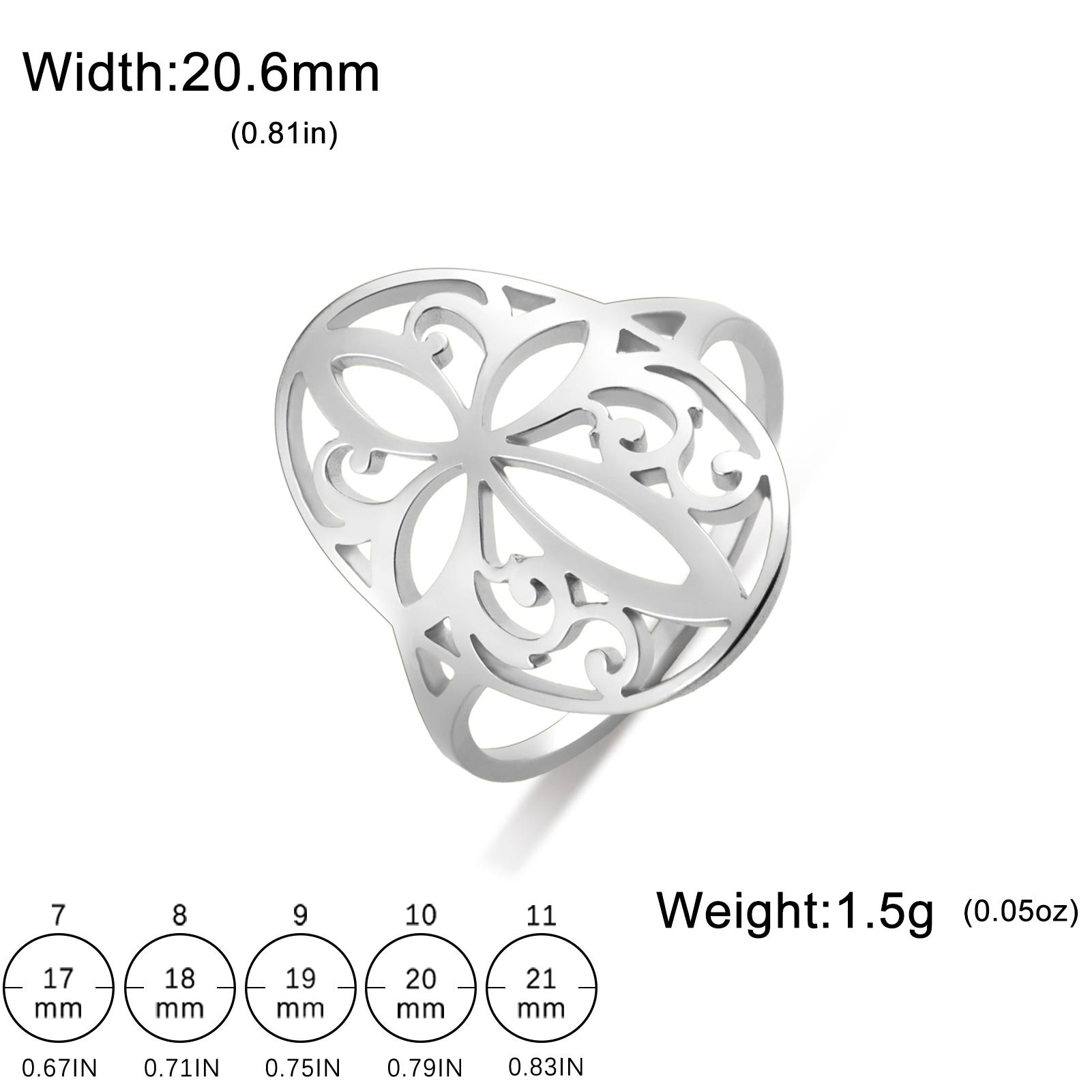 

Teamer Geometric Stainless Steel Wide Ring Hollow Vintage Filigree Flower of Life Finger Ring Women Couple Party Jewelry Gifts 7