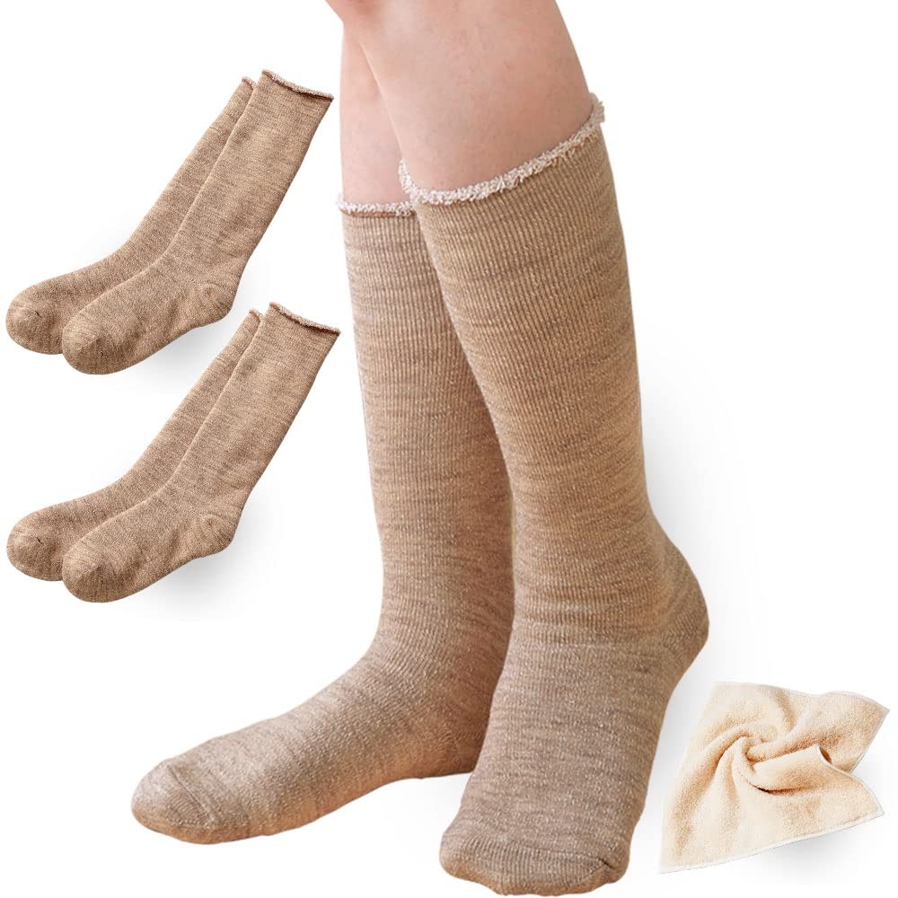 

Верблюжий Органический Хлопок Длинный Сделано в Аутентичной Камелии Бонус Подходит для Чувствительных Холодная Изоляция [Теннен-я] и Гольфы до колена, Унисекс, Набор из 2 пар,