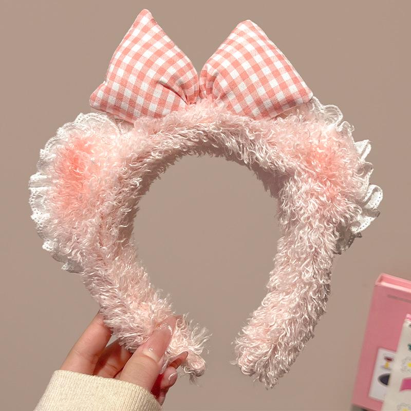 Sweetheart Blush Bow & Lace Bear Ear Headband for Makeup