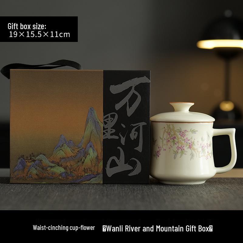 Ru Ware Pink Peach Ceramic Tea Mug with Lid