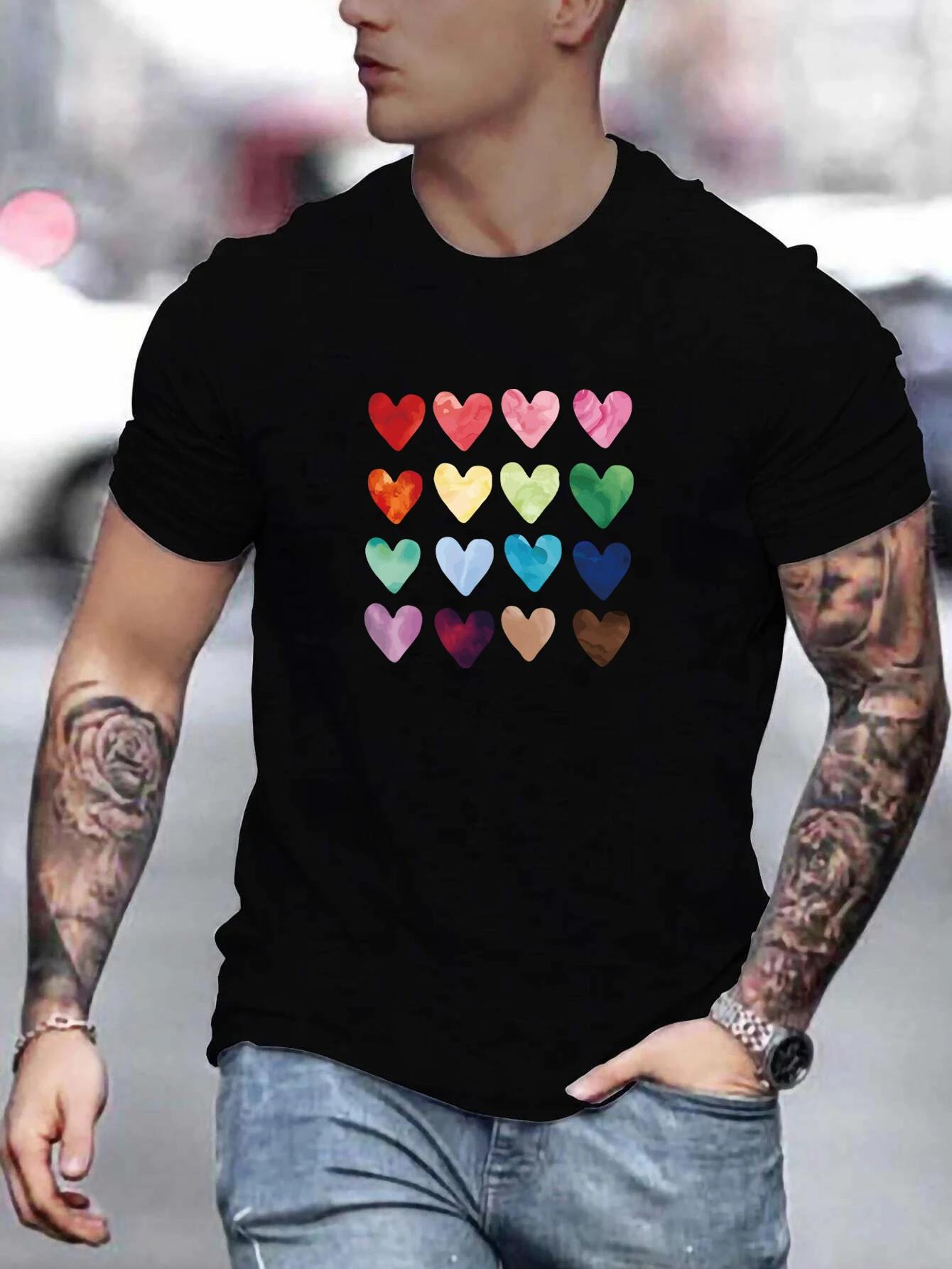 

Gradient love Print T-Shirt for Men s Casual Crew Neck Short-Sleeve Fashion Summer T-Shirt XXXXXL чёрный
