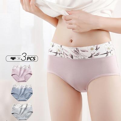 3PCS Baumwolle frauen Höschen Hohe Taille Dünne Unterwäsche Atmungsaktive Nette Drucken Briefs Panty Plus Größe Unterhosen Weibliche Dessous
