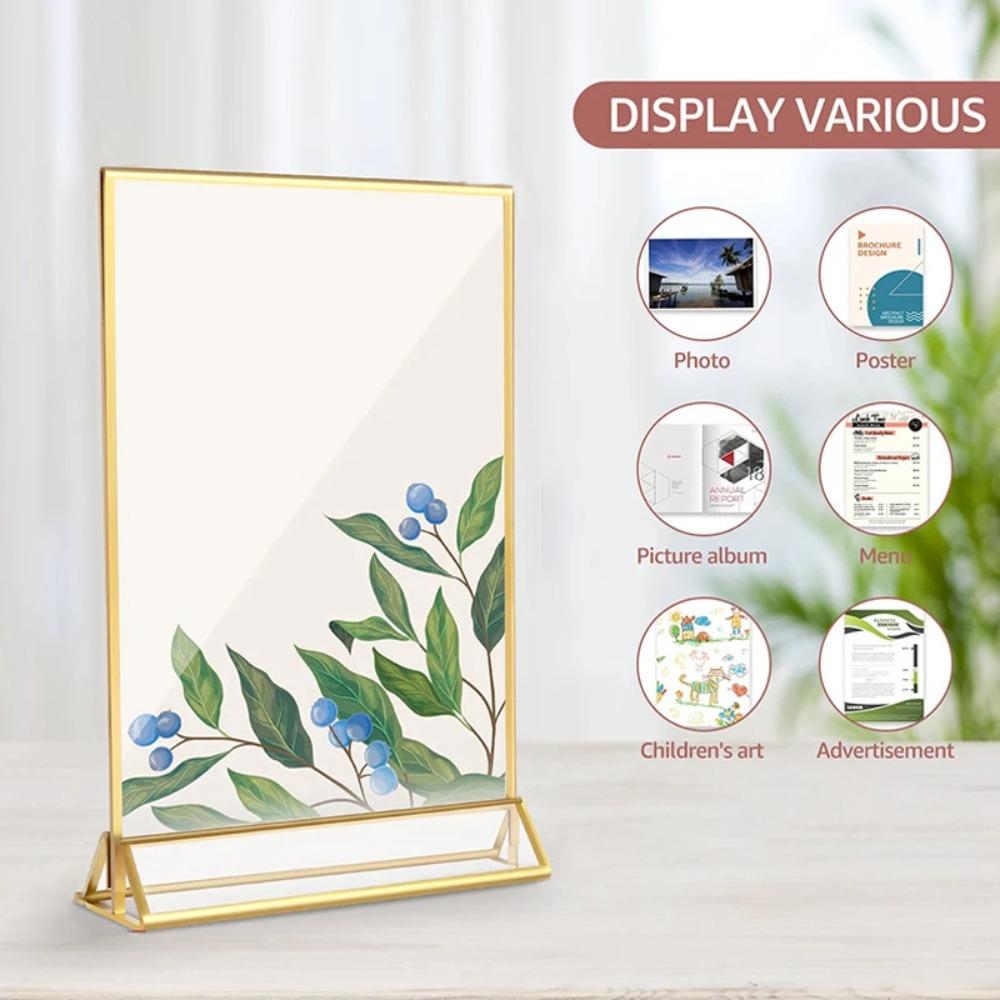 Transparent Acrylic Golden Sign Holder DIY Elegant Label Holder Durable with Base Table Cards Picture Frame Home Decoration