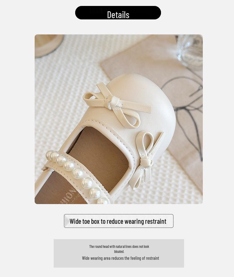 Girls' Spring Pearl Bow Mary Jane Princess Shoes