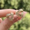 3D Intertwined Triangle Full Paved Cubic Zirconia Stud Earrings Vintage Geometric Commuter Women Ear Jewelry