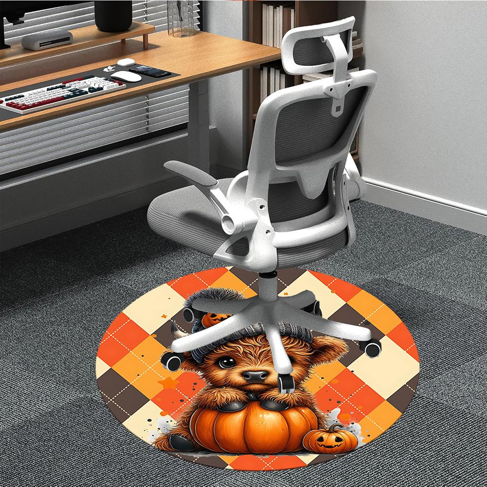 

1PC Halloween Pumpkin Office Round Area Rug, Indoor Mat Suitable ForOffice, Under Office Chairs Bedroom Living Room Home Decor, Room Deco, D089 80cm by 80cm