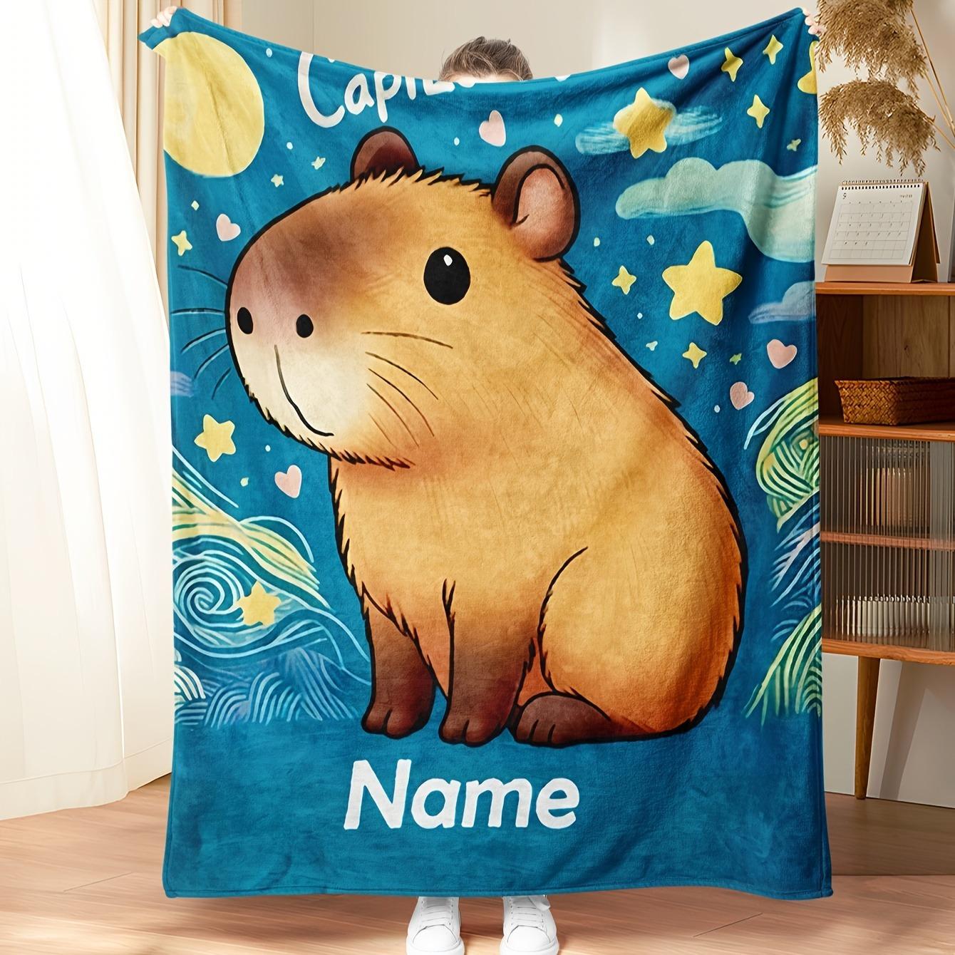 VIKAMA Capyfish Starry Sky Blanket Van Gogh Style Starry Sky Cute Pet Print Skin Warm Living Room Bedroom Sofa Cover Blanket 75X95CM