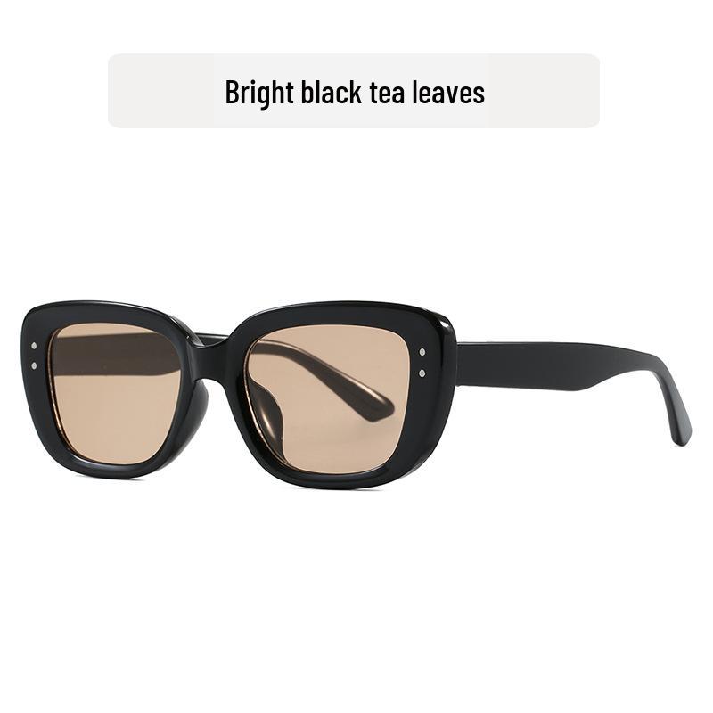 Women's Small Frame Square Cat-Eye Sunglasses with Rivet Design for Sun Protection - Trendy and Simple Runway Style