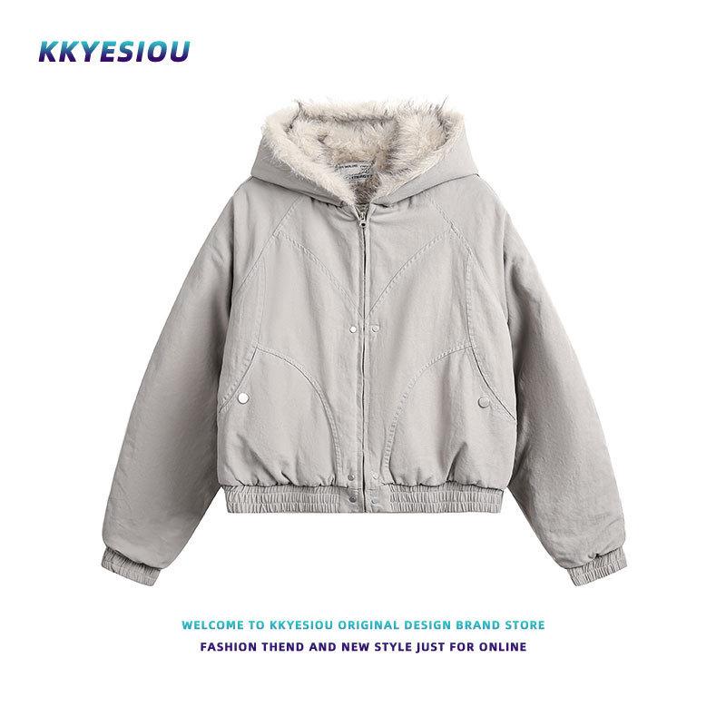 

Unisex White-Gray Winter Street Style Short Fur Collar Cotton Jacket XL 60-70 kg