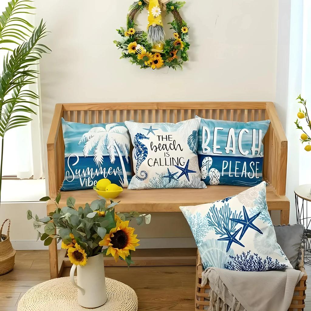 Ocean beach theme pillowcase Coconut tree Starfish print living room sofa cushion cover bedroom room home Decoration