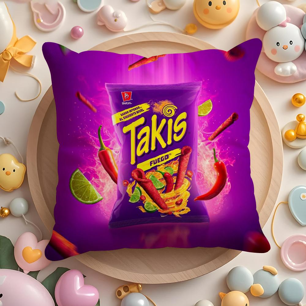 Pikpaka Funny Food C-Chips Takis Cushion Cover Plush Fabric Soft Double-Sided Printed Sofa Warm Winter Home Gift Pillow Cover