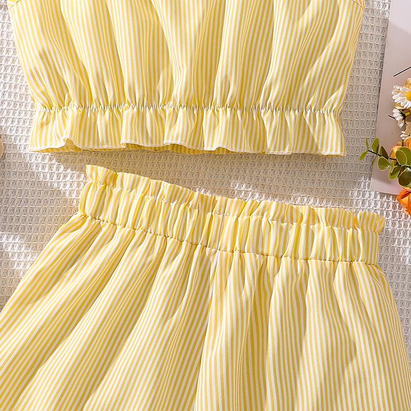 Zomerse Gestreepte Camisole & Short Set voor Meisjes in Japanse Stijl (Groot Kind) – Collectie 2025